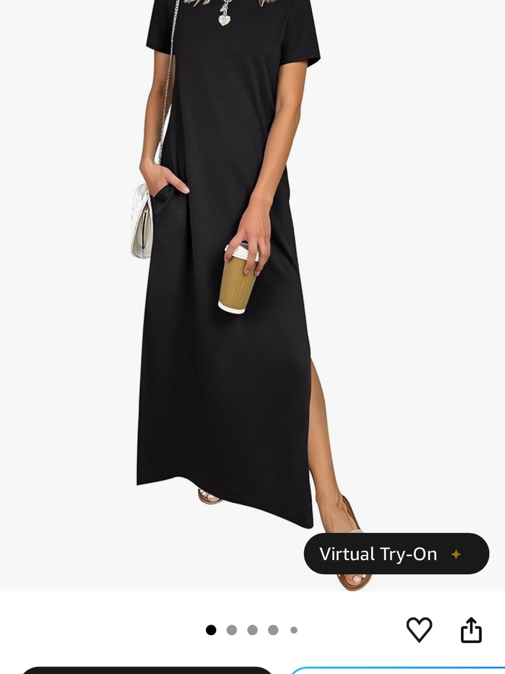 Black Short-Sleeve Maxi Dress with Side Slit and Pockets — Classic Casual